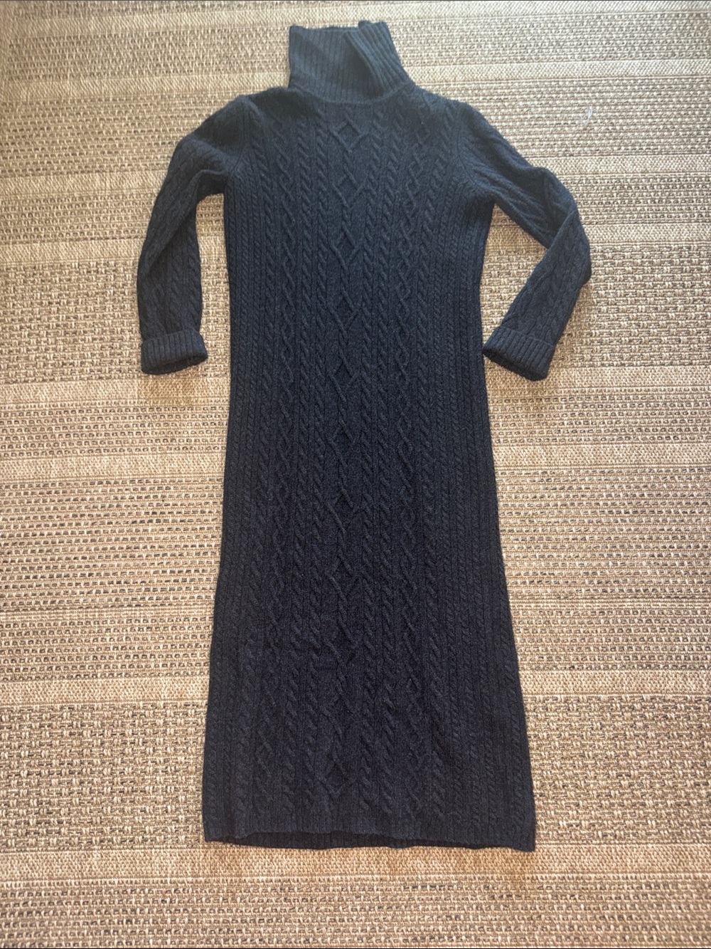 Ralph Lauren Charcoal Grey Cable-Knit Turtleneck Sweater Dress